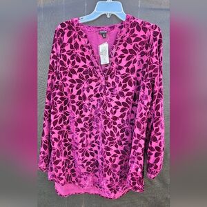 Torrid Velvet Burnout Sheer Hi-Low Pullover Long Sleeve Top Size 00 M/L